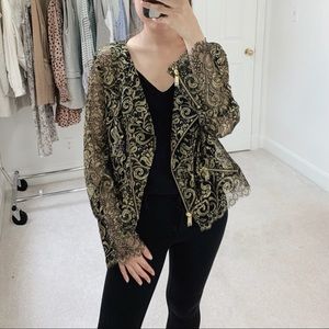 Haute Hippie Metallic Lace Zip Jacket in Black